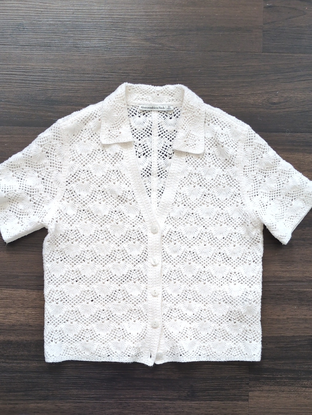 Abercrombie & Fitch Ivory Crochet Button Shirt Cardigan